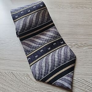 Picone Silk Neck Tie 100% Silk Owl Face Grey Blue Gold 4 Inch 56‎ Inch USA MADE